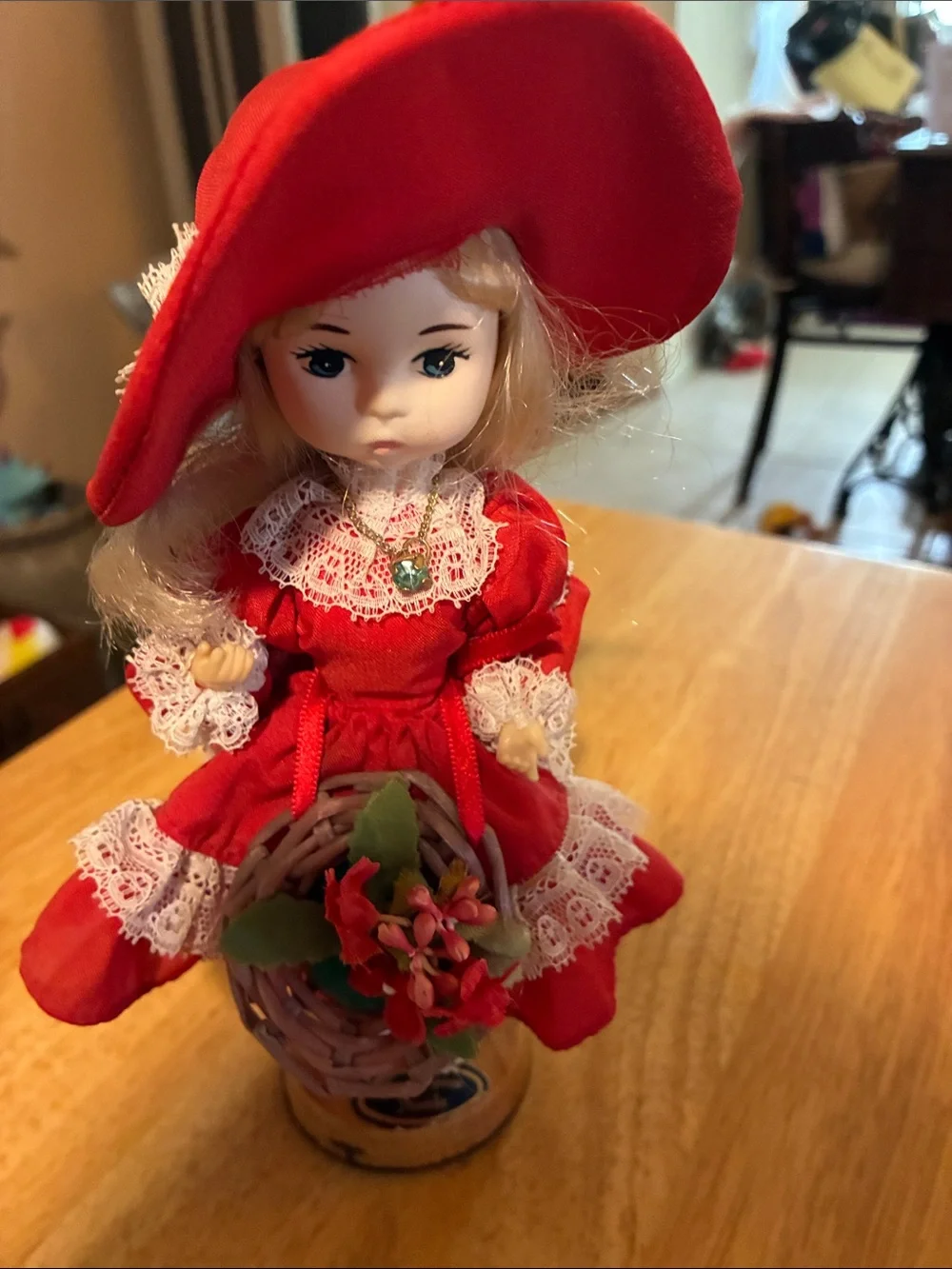 Small, Red Vintage Doll with Basket - Miss Japanese December